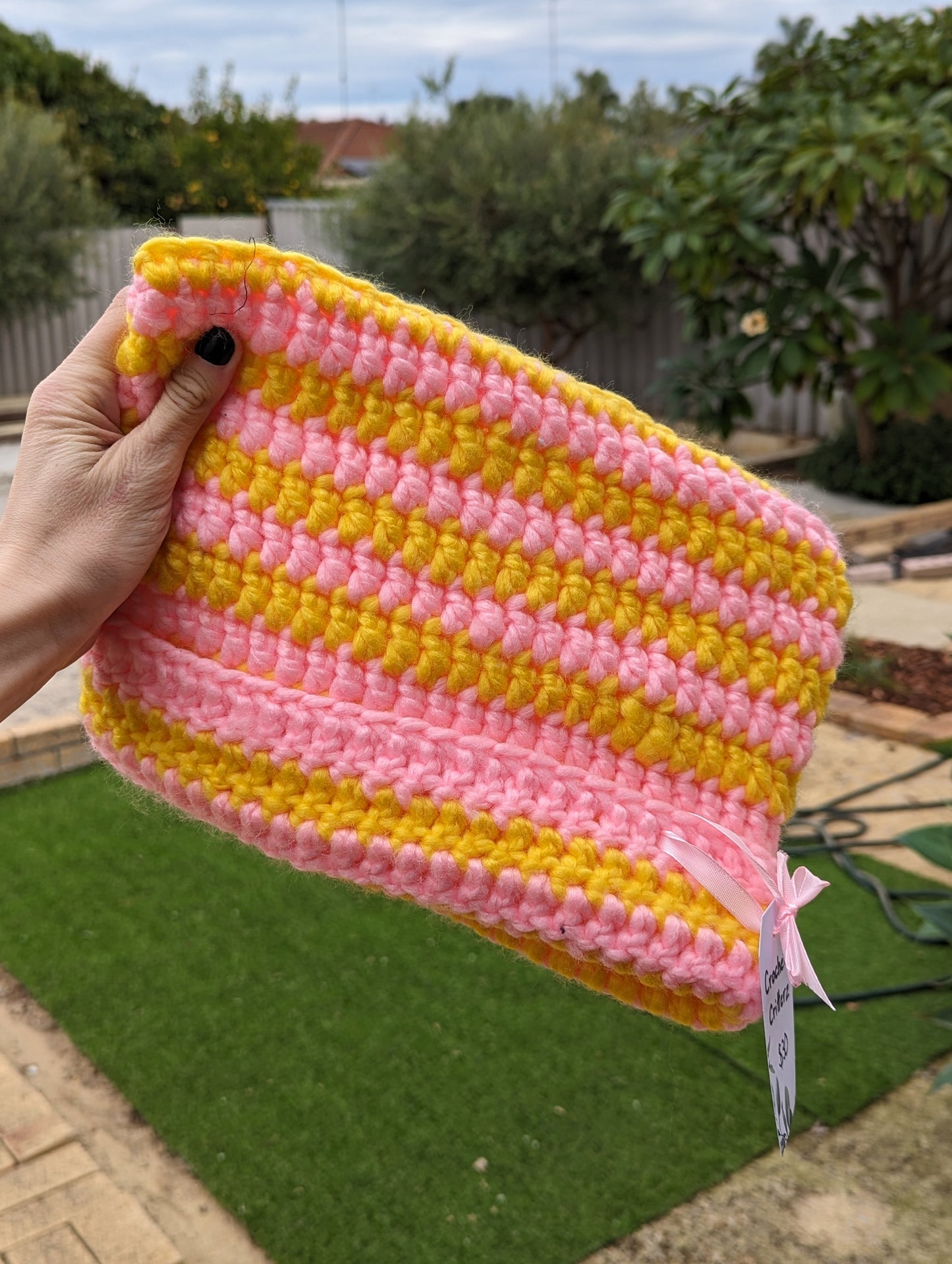 Cat Beanie Pink and Yellow