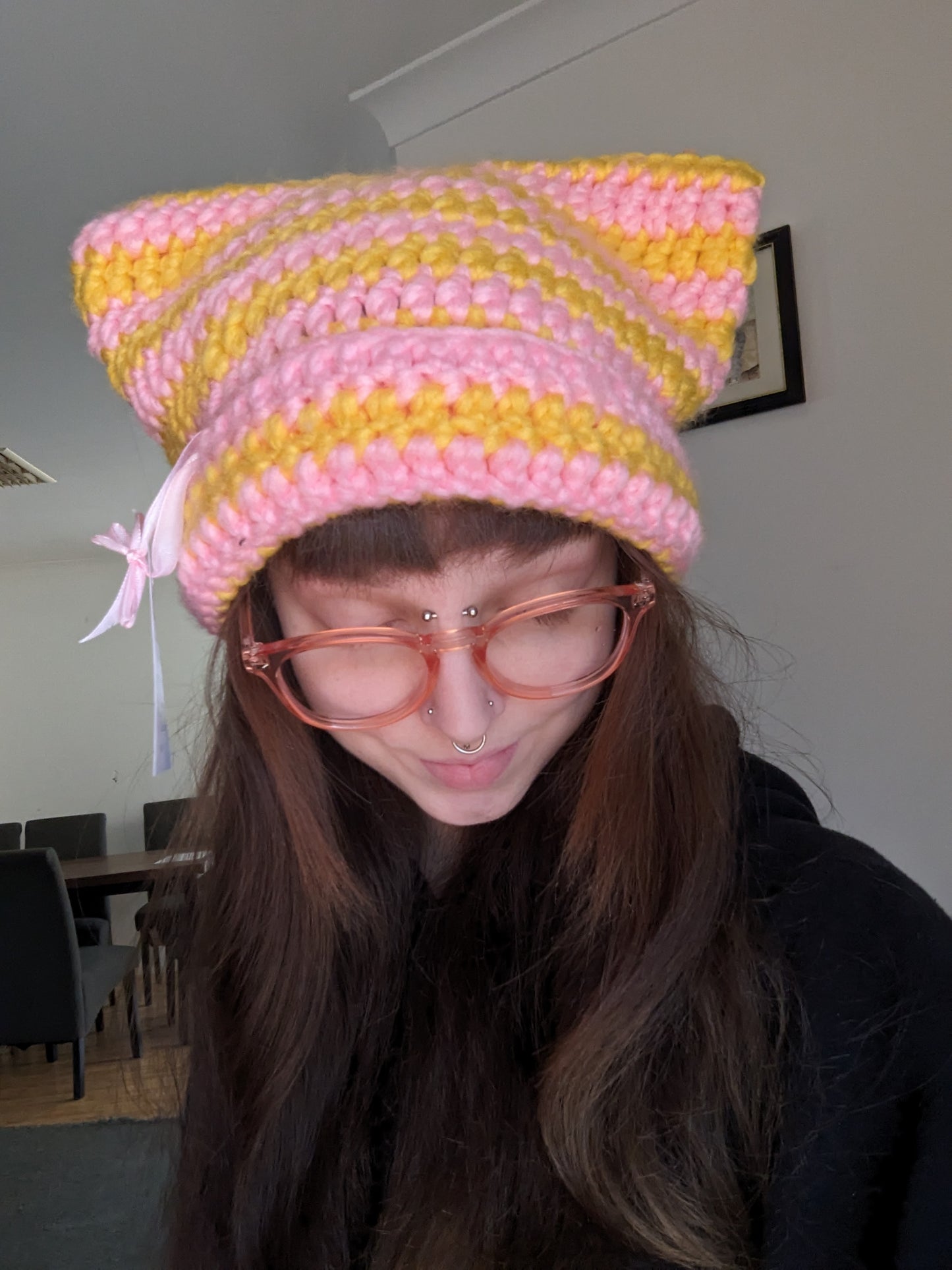 Cat Beanie Pink and Yellow